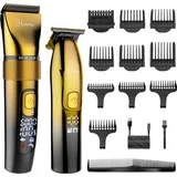 Hatteker profi Haarschneidemaschine Set Haarschneider Pflegesets Bartschneider Herren T-förmiger Präzisionstrimmer IPX7 (Gold)