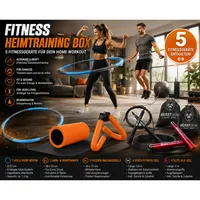 Fitness Heimtraining Box für Zuhause mit 5 Fitnessgeräten für dein Workout – Hula Hoop, Arm- & Beintrainer, Faszienrolle & 2 Springseile - One-Size