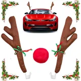 Shengruili Auto Rentier Kostüm Weihnachtsdeko,Auto Deko Weihnachten,Weihnachtsdekor Auto Rentiergeweihe,Weihnachten Auto Rentier Geweih,Weihnachtsschmuck Auto mit Rote Nase