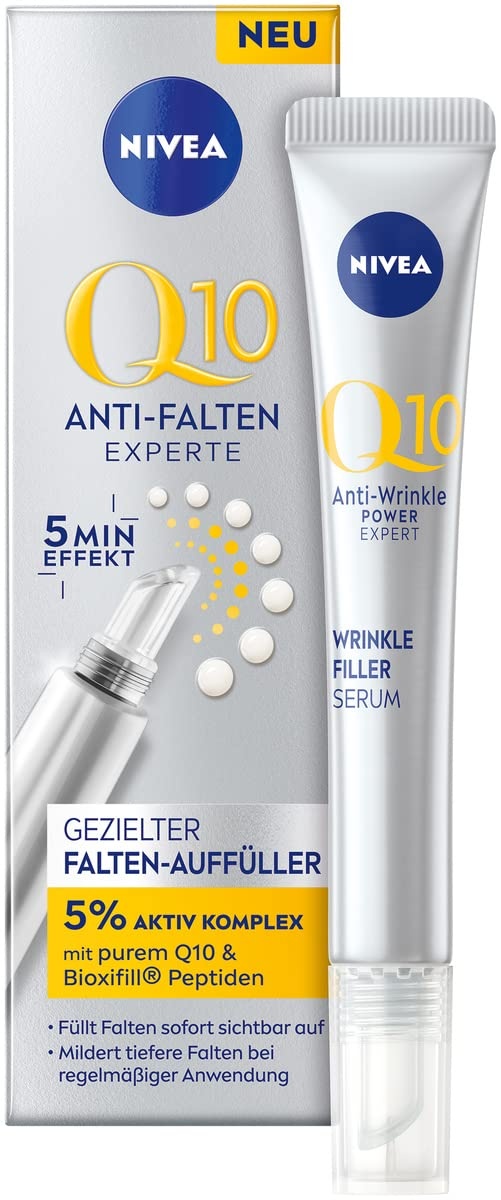 NIVEA Q10 Gesichtspflege, Serum mit Q10 und aktiven Anti-Age Wirkstoffen, Anti-Falten Creme, Tagescreme stimuliert Kollagen Produktion, Anti-Falten Experte Gezielter Falten-Auffüller (15 ml)