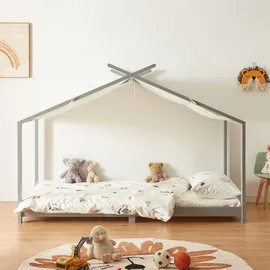 [en.casa] Kinderbett Brome Hausbett 90 x 200 cm Kiefer grau grau