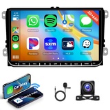 2G+64G Wireless Carplay Android Autoradio für VW Golf 5 6 Passat Polo Tiguan Touran Caddy Skoda mit Android Auto GPS Navi WiFi Mirror Link 9 Zoll Autoradio mit Bluetooth FM/RDS/DAB+/DVR Rückfahrkamera