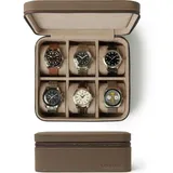 TAWBURY Leder-Uhrenbox mit 6 Fächern – Elegante und sichere Aufbewahrung für Ihre Uhren (Taupe)