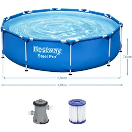 BESTWAY Steel Pro Frame Pool Set 305 x 76 cm blau inkl. Filterpumpe