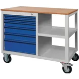 KLW-LUTZ BETRIEBSEINRICHTUNGEN Werkbank PW 700 B1000xT620xH805mm Buche Multiplex lichtgrau, RAL 7035 enzianblau, RAL 5010 6 Schubl.
