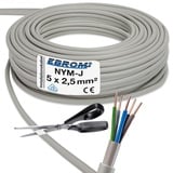 Installationskabel NYM-J 5x2,5 mm2 - Kunststoff Installationsleitung - 5m / 5 m / 5 meter -PVC - grau