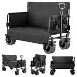 Reenborn Bollerwagen Faltbar Umbaubar zur Bank, Faltbarer Bollerwagen Robuster Camping auf Rädern, Klappbar Strandwagen, Praktischer Einkaufswagen für Einkaufen, Garten, Sport und Angeln (LY008-Black)