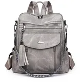 Puwuzixi Modischer Damen-Rucksack, wasserdicht, diebstahlsicher, leicht, PU-Rucksack, Reisetasche, Mehrzweck, wandelbar, lässig, Schultertasche, Damen-Rucksack, Handtasche, grau, 42
