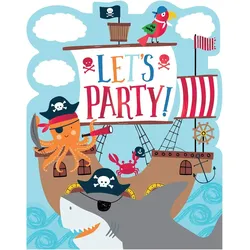 Amscan 492219 - Einladungskarten, Umschläge, Sticker - Ahoi, Let's Party (8 Stück)