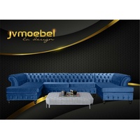 JVmoebel Ecksofa, Chesterfield Samt Ecksofa U-Form Wohnlandschaft Polsterecke Sofa blau