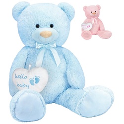 BRUBAKER Kuscheltier »XXL Teddybär 100 cm groß mit Hello Baby Herz« (1-St), großer Teddy Bär, Stofftier Plüschtier blau