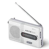 Richer-R Tragbares Digitales Radio, Tragbare AM/FM Radio Stereo Lautsprecher Empfänger Musik Player, Taschenradio Digitalradio mit Antenna für Outdoor Silberig