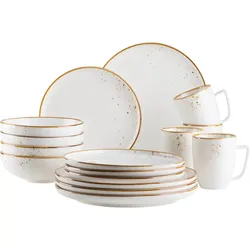 Kombiservice MÄSER "PINTAR, Kombiservice, Porzellan", braun (weiß, braun), 16 tlg., Porzellan, Geschirr-Sets, Geschirr-Set, Service