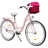 MILORD Damenfahrrad Citybike Komfort Mit Metallkorb Hollandrad Vintage Fahrrad, 26, 28 Zoll, 3-Gang (Rosa, 28 Zoll)