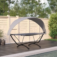 |NEW 2023|Outdoor-Loungebett mit Dach Grau Stahl und Oxford-Stoff,Robustes Material et leicht zu montieren