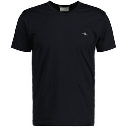 GANT Herren T-Shirt V-Neck, Slim Fit - SLIM SHIELD V-NECK T-SHIRT, Kurzarm, Cotton Schwarz M