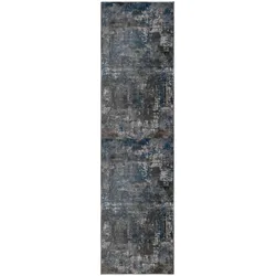 Kadima Design `Dee` Abstrakte Kunst-Teppiche in Premium-Qualität. Farbe: Blau-Grau, 80x300 cm