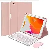 QYiiD Beleuchtete Tastatur Hülle mit Maus für iPad Mini 7.9 Zoll 5 /iPad Mini 4/3/2/1, iPad Mini Hülle Abnehmbare Tastatur QWERTZ Abnehmbare Tastatur Hülle mit PU-Lederhülle,Pencil Halter, Rosa