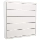 MOEBLO Schiebetürenschrank Arvigo (mit Kleiderstange & 11 Fächern – Modernes Design, Aluleisten, viel Stauraum, Schwebetürenschrank 2-türig Schrank Garderobe Schiebtüren Schlafzimmer) (BxHxT): 200 x 215 x 58 cm weiß