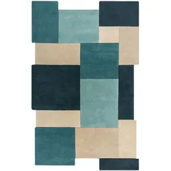 Kadima Design Handgetufteter Wollteppich `Thames Eva` - Geometrisch & Modern. Farbe: Türkis, 200x290 cm