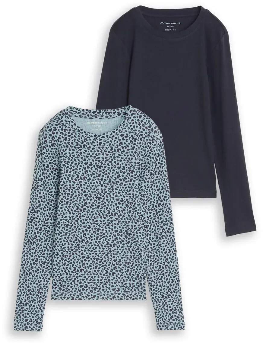 TOM TAILOR Mädchen Ripp Langarmshirt im 2er-Pack, blau, Uni, Gr. 128