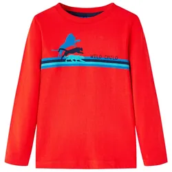 Kinder-Langarmshirt Rot mit Wildtier-Print – Größe 92 - 92