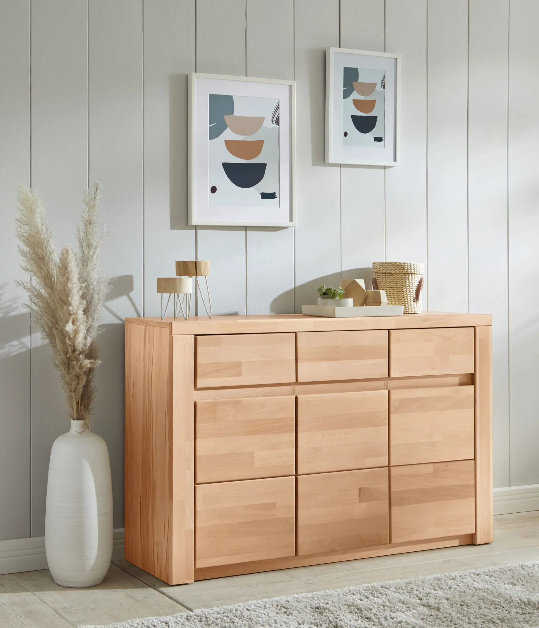Sideboard HOME AFFAIRE "Burani", beige (kernbuche teilmassiv), B:127cm H:80cm T:35cm, FSC-zertifiziertes teilmassives Holz, Sideboards, grifflose Optik