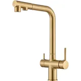 bietal® BT-300 3-Wege Wasserhahn Küchenarmatur Gold matt L-Auslauf ausziehbar