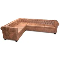 vidaXL Chesterfield-Ecksofa 6-Sitzer Kunstleder Braun