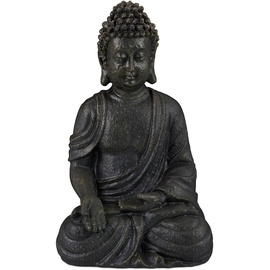 Relaxdays Buddha Figur sitzend 18cm, Dekofigur für Wohnzimmer und Bad, feuchtigkeitsresistent, Kunststein, dunkelgrau