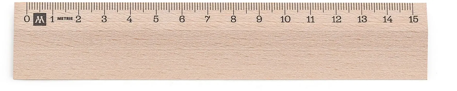 Metrie, Scholar-M15, Holzlineal, 2 abgeschrägte Kanten,beidseitige mm Skala, mit Aufhängebohrung, 15 cm abgeschrägte Kanten: einseitig