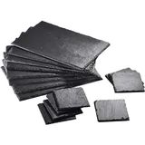 MALACASA 8 Schiefer Servierplatten (30x20cm) + 8 Schiefer Untersetzer (10x10cm) | Schieferplatten für Buffet, Sushi & Käse - Zum Anrichten & als Deko Serie NATURE.SLATE
