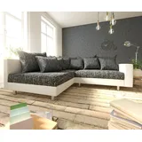 DeLife Ecksofa Clovis Weiss Schwarz Armlehne Ottomane Links Modulsofa - Schwarz
