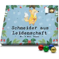 Mr. & Mrs. Panda Schoko Adventskalender Schneider Leidenschaft - Blau Pastell - Geschenk, Schokoladen Adventskalender, Firma, Rente, Dankeschön - Blau