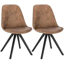 Woltu 2xEsszimmerstühle 2er Set Esszimmerstuh, Sitzfläche aus Stoffbezug, Design Stuhl, Küchenstuhl, Holzgestell, Antiklederoptik Dunkelbraun