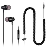 ChanGeek CGS06 In-Ear-Kopfhörer für TV und PC, mit 3,5 m Feder-Spiralkabel, Lautstärkeregler und Mikrofon, In-Ear-Kopfhörer mit Kabel für 3,5 mm Audio-Ausgangs-Geräte, extra lange Kopfhörer