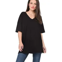 Ulla Popken Damen Basic-v-shirt T-Shirts, Schwarz, 62-64 EU