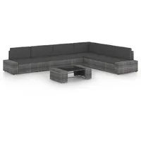 The Living Store 7-tlg. Garten-Lounge-Set mit Kissen Grau Poly Rattan - Grau