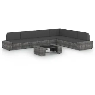 The Living Store 7-tlg. Garten-Lounge-Set mit Kissen Grau Poly Rattan - Grau