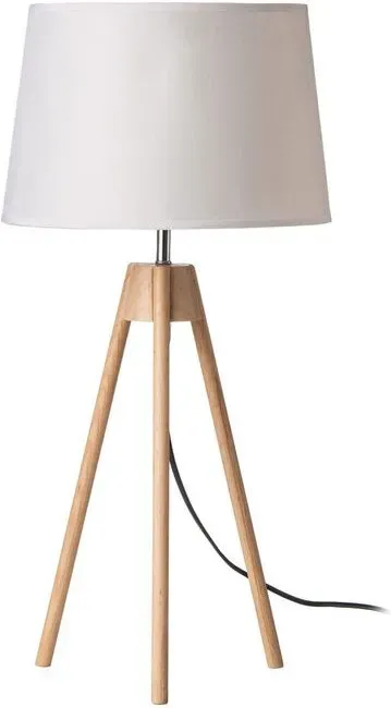 Premier Housewares Tischlampe mit Dreibein, weißer Stoffschirm, beine aus Naturholz mit schlankem Metallhals, EU-Stecker