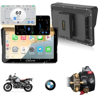Carpuride W702BS Pro Motorrad Carplay Bildschirm mit Nativ Wonder Wheel für BMW Motorrad, Kabelloses CarPlay & Android Auto, 7" Wasserdichter Touchscreen, Dual Bluetooth, Gegensprech, Datenauslesung.