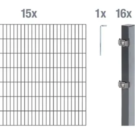 GAH Alberts Alberts Doppelstabmattenzaun als 32 tlg. Zaun-Komplettset | verschiedene Längen und Höhen | anthrazit