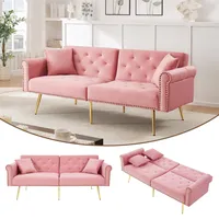Merax 2-Sitzer-Schlafsofa, 173x75x70 cm, aus Samt, mit 3-stufig Verstellbarer Doppel-Rückenlehne, vergoldeten Metallfüßen, ergonomischer Polsterung, platzsparendes Sofa für kleine Räume, Rosa