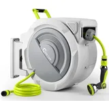 Bietor Wandmontage Schlauchtrommel 45m + 2m, Automatik-Aufrollung, Längenstopp, 180° Schwenkhalterung & 10 Sprühmodi für Garten, Rasen & Autowäsche