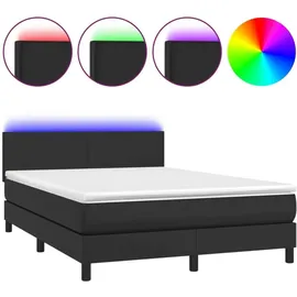 vidaXL Boxspringbett mit Matratze & LED Schwarz 140x200 cm Kunstleder