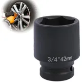 42mm Sechskant Steckschlüsselein, 3/4" Zoll Schlagschrauber Nuss aus Chrom-Molybdän-Stahl, für Radwechsel und Werkstatt