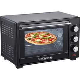 Steinborg Minibackofen 25 Liter | Pizzaofen | 3 in 1 Backofen | Backofen mit Umluft Schwarz