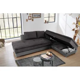luma-home Federkern Ecksofa Doppelbett Dauerschläfer Bettkasten, Couch in Anthrazit, Grau Textil, 4-Sitzer, Füllung: Kaltschaum, Ottomane links, Eckteil,L-Form, 306x223 cm, Wohnzimmer, Sofas / Couches, Wohnlandschaften, Ecksofas