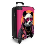 NoBoringSuitcases.com© Hartschalen-Trolley Panda mit Kopfhörer, Sonnenbrille und Goldkette 55x35x20cm, 4 Rollen, Kinder Koffer Klein, Trolley Handgepäck bunt|rosa 35 cm x 55 cm x 20 cm