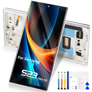 TFT LCD Bildschirm für Samsung Galaxy S23 Ultra 5G S918 - für Samsung Galaxy S23 Ultra 5G LCD Display Digitizer Touchscreen SM-S918B SM-S918B/DS SM-S918U Glas Montage mit Rahmen (Sliver)